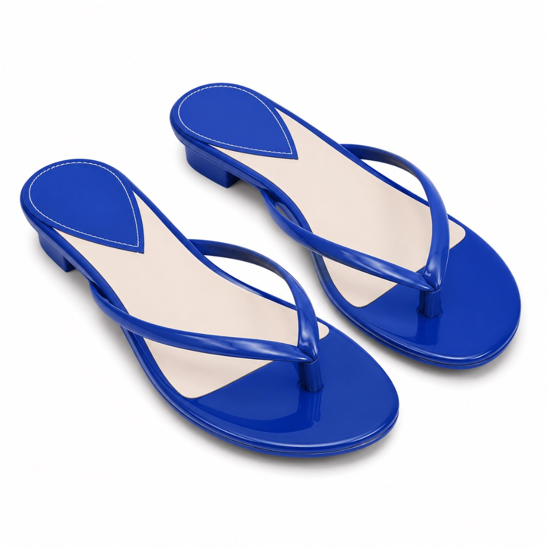 Luxury Royal Blue Minimalist Low Heel Flip Flop Sandals   for Women