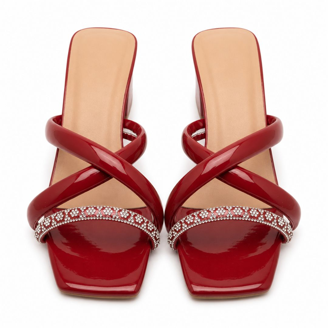 Red Heeled Slippers with Embellished Straps