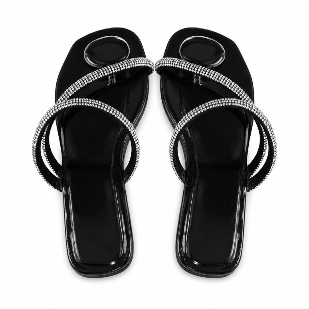 Rhinestone Cross Strap Flat Sandals