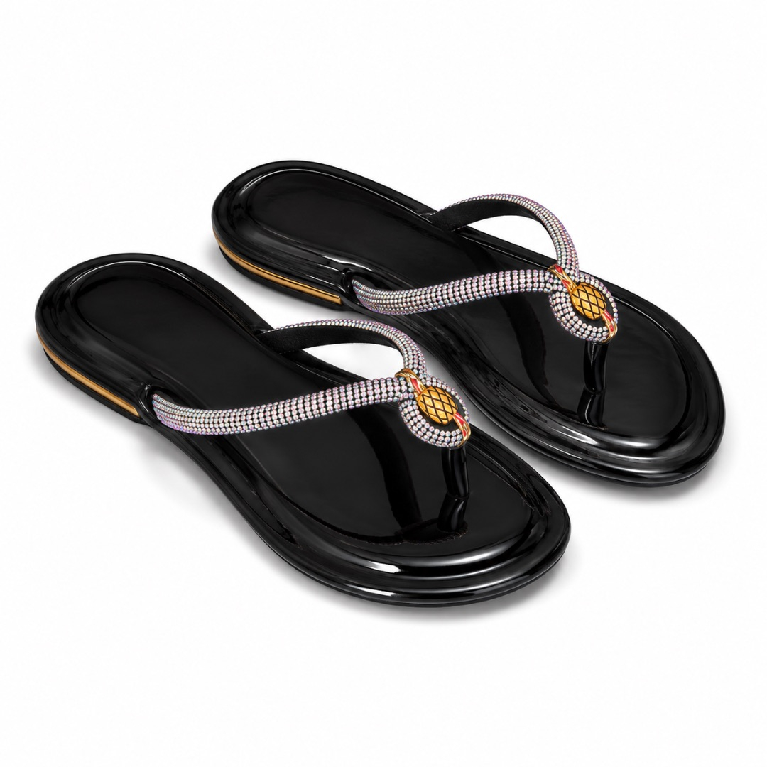 Luxury Black Rhinestone Knot Flat Sandals  for Women