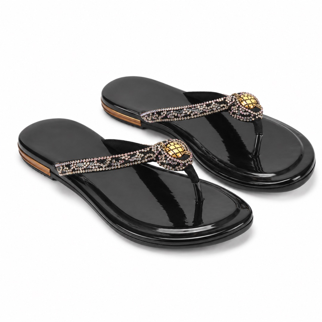 Luxury Black Crystal Knot Flat Slippers  for Women