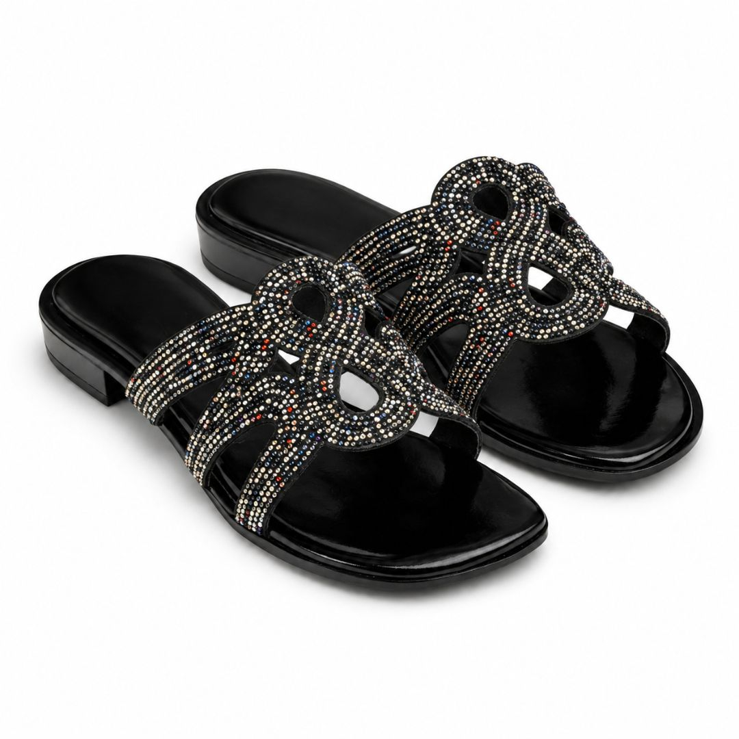 Embellished Flat Slide Sandals with Cutout Strap