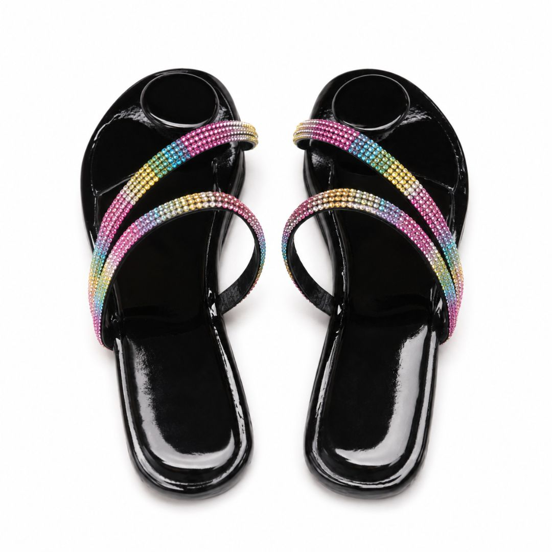 Rhinestone Cross Strap Flat Sandal