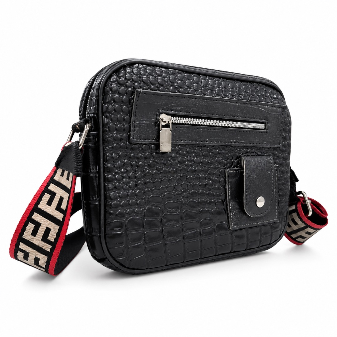 Luxury Black Crocodile Texture Crossbody Shoulder Bag  for Men