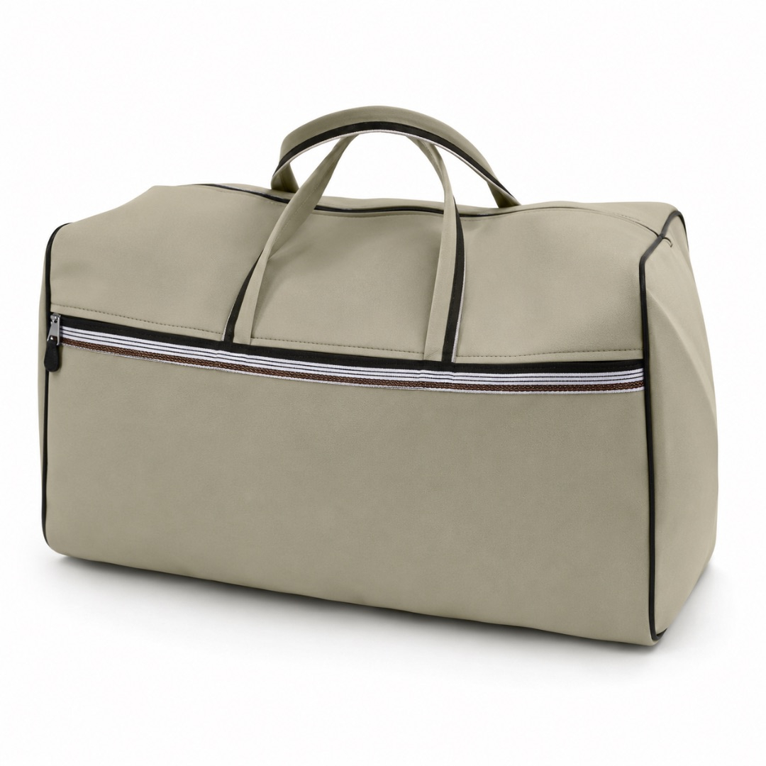 Luxury Beige Travel Duffel Bag with Front Zip Pocket