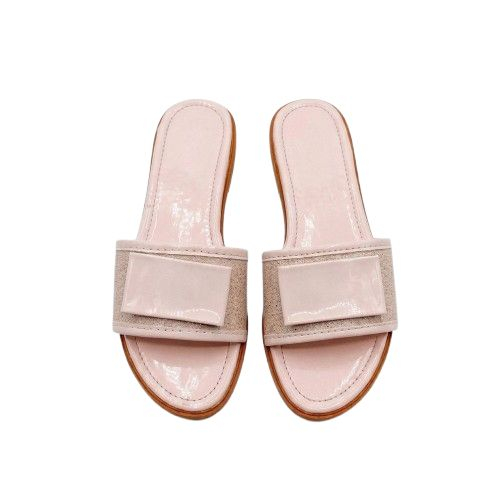 Minimalist Cream Slip On Flat Sandal with Gold Hardware