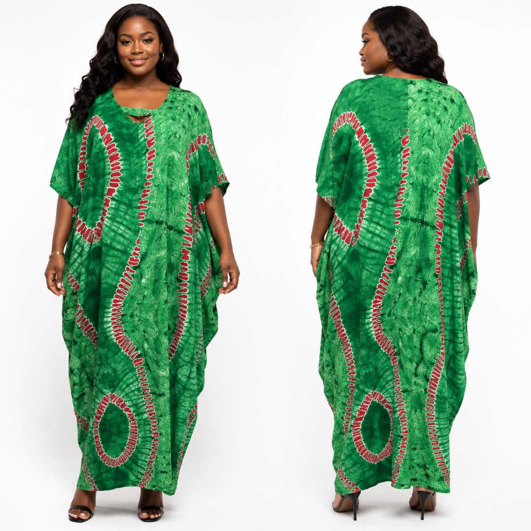 Luxury Green Tie Dye Kaftan Maxi Dress  for Women