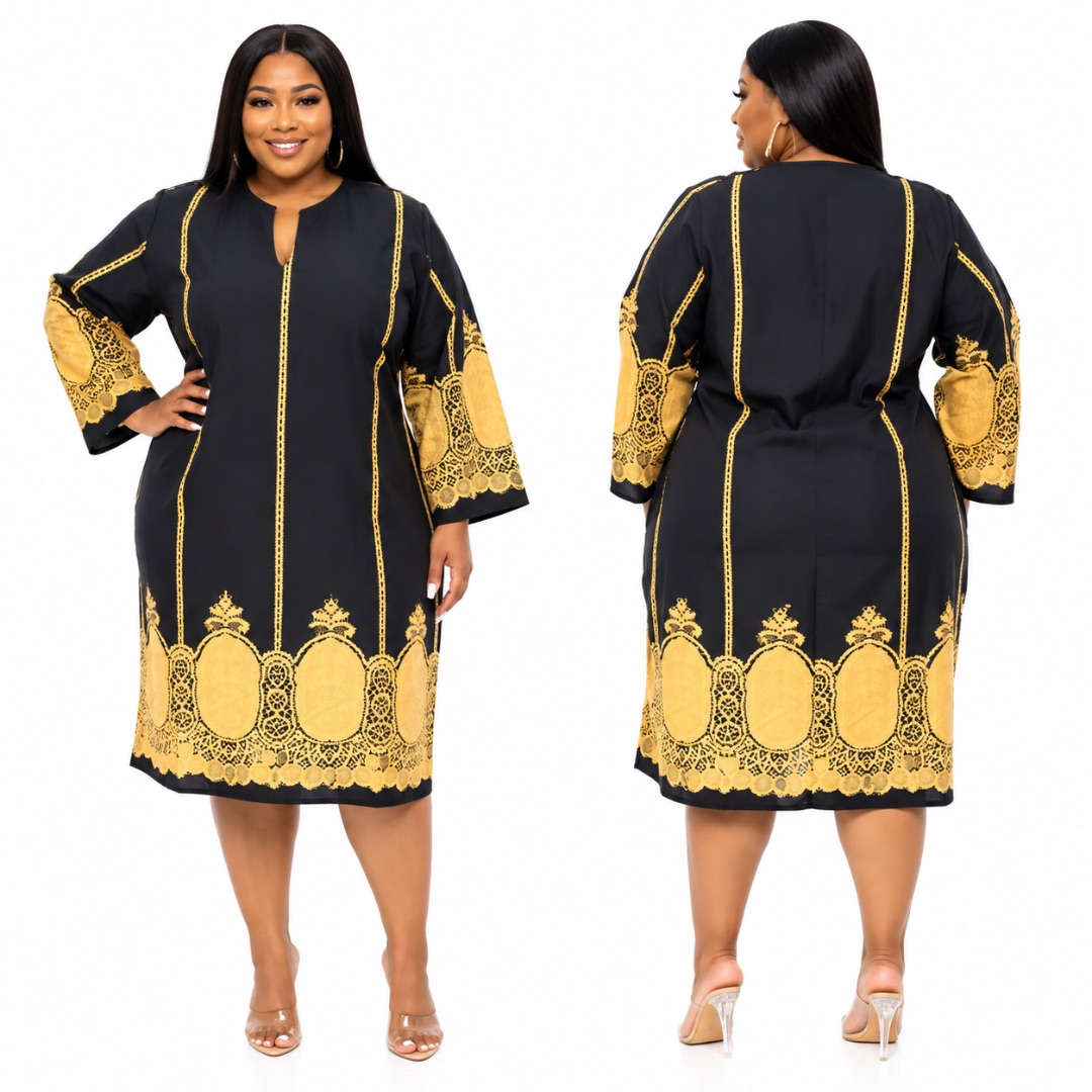 Luxury Black and Gold Embroidered Kaftan Dress for Women