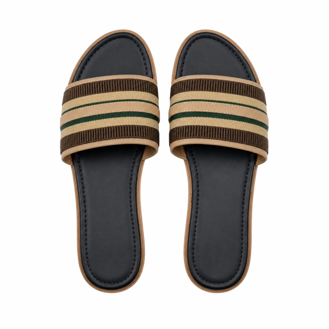 Womens Multi Tone Striped Casual Slide Sandals