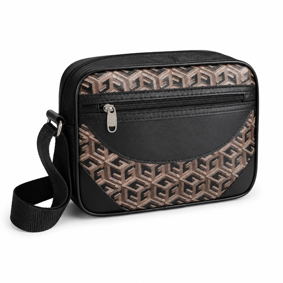 Luxury Black Geometric Print Crossbody Shoulder Bag for Men and Women