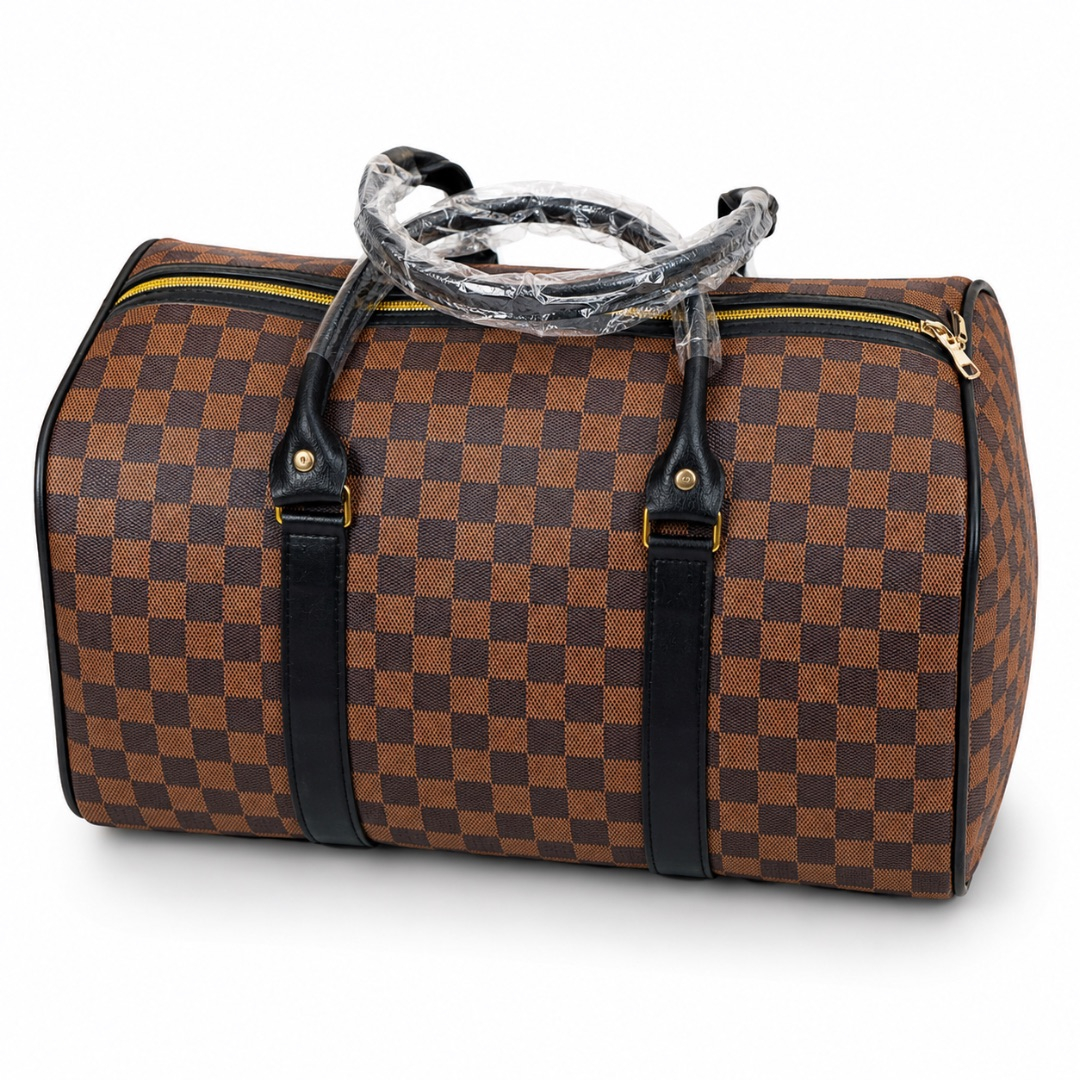 Luxury Brown Checkered Travel Duffel Bag