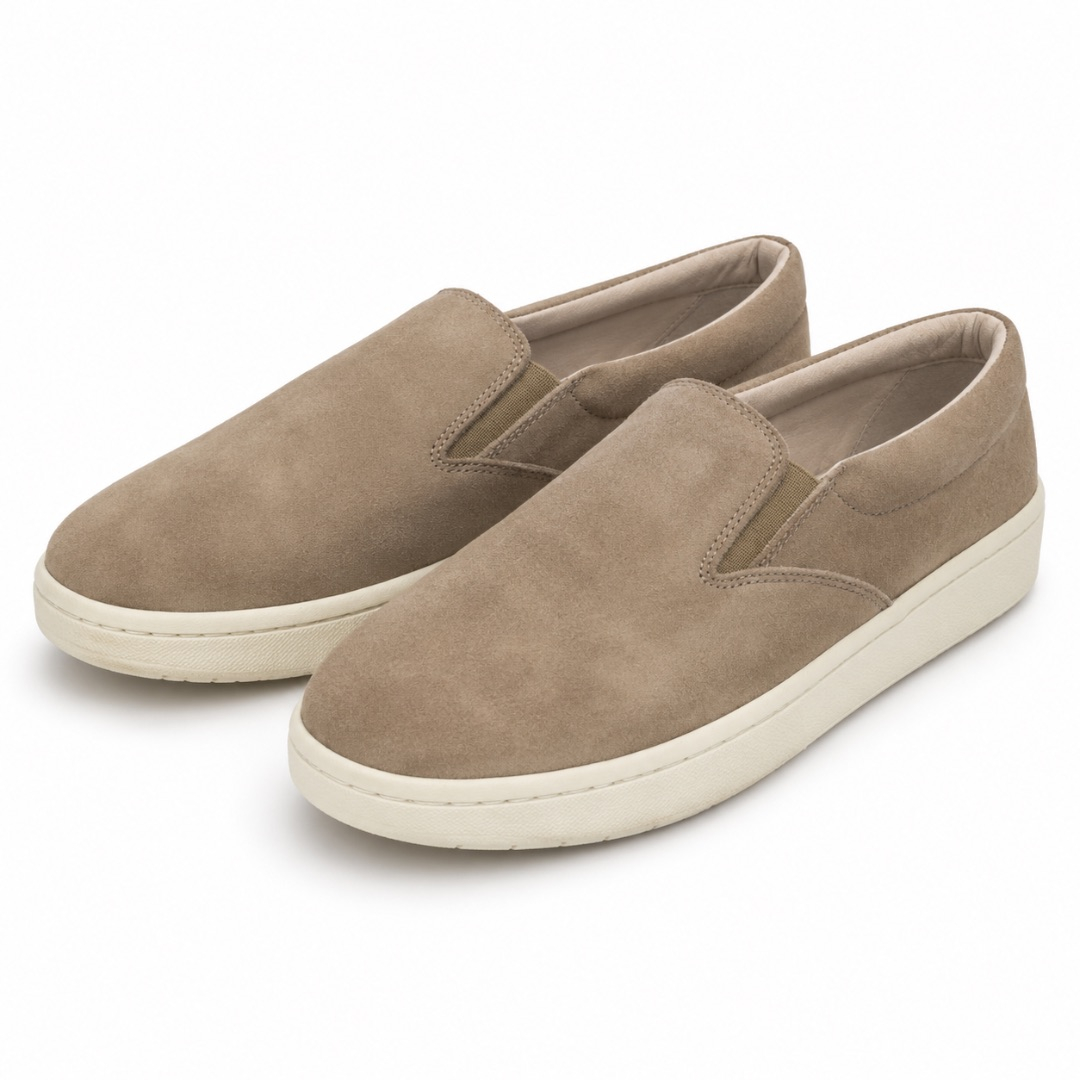 Mens Beige Suede Slip On Sneakers
