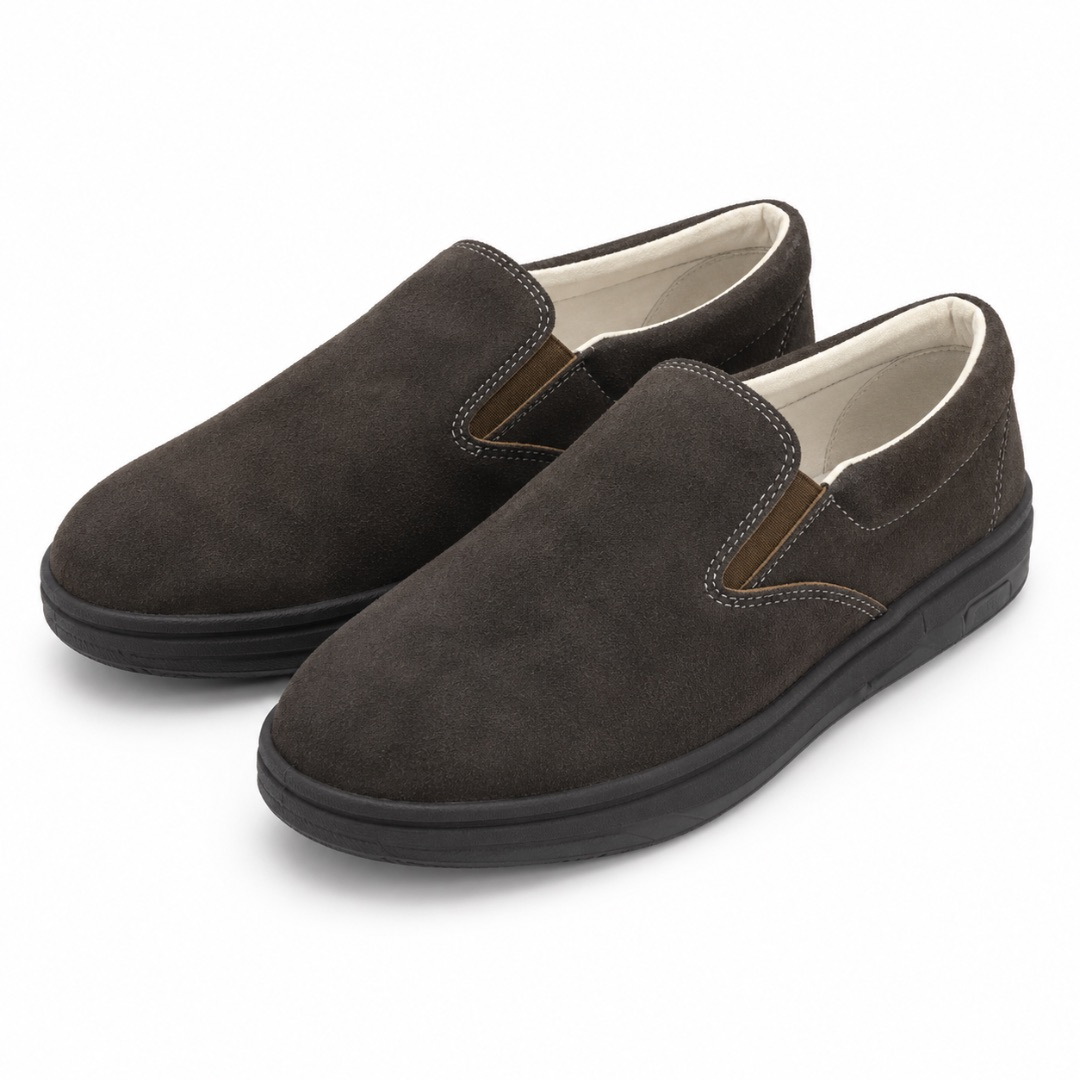 Mens Dark Brown Suede Slip On Sneakers