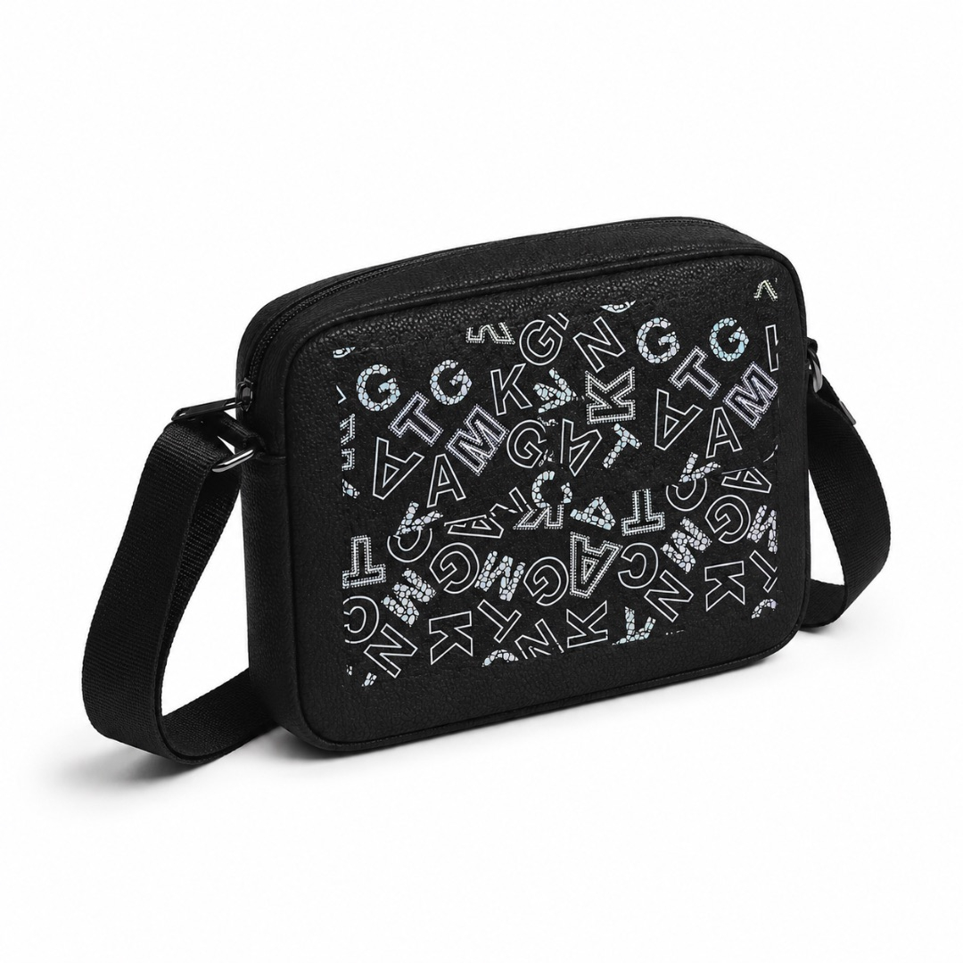 Mens Black Graphic Crossbody Bag