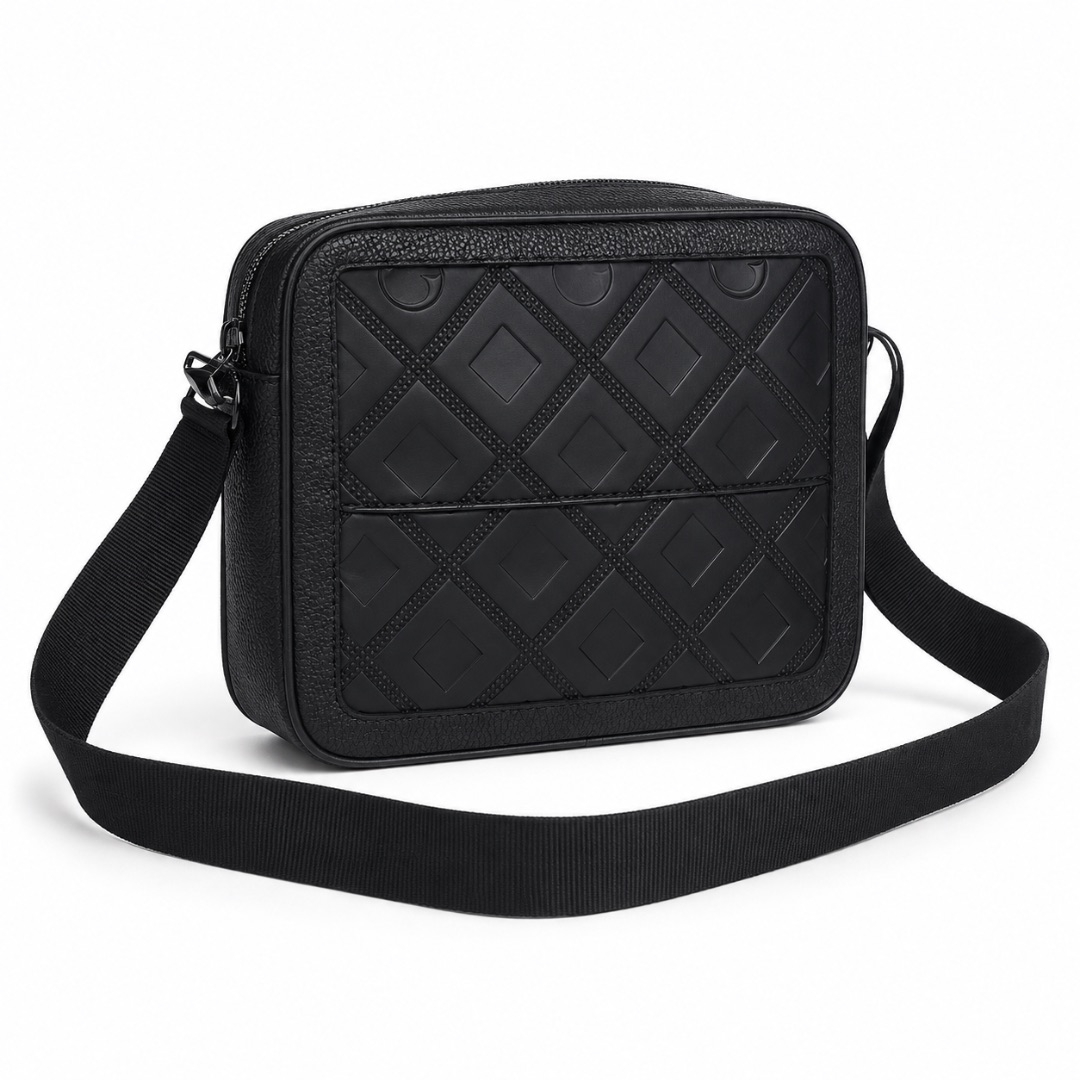 Mens Black Patterned Crossbody Bag