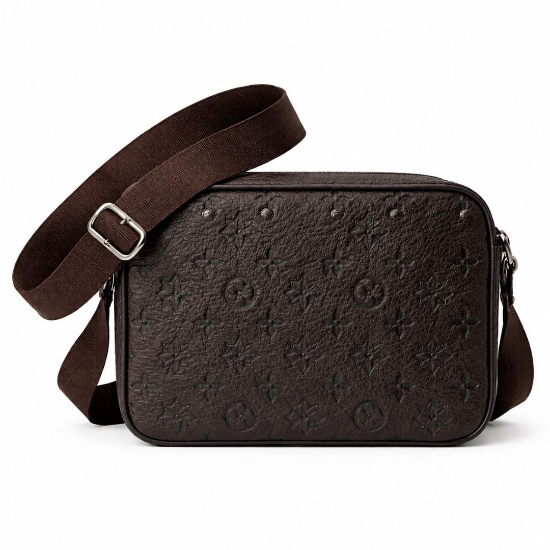 Quality Dark Brown Embossed Monogram Crossbody Bag