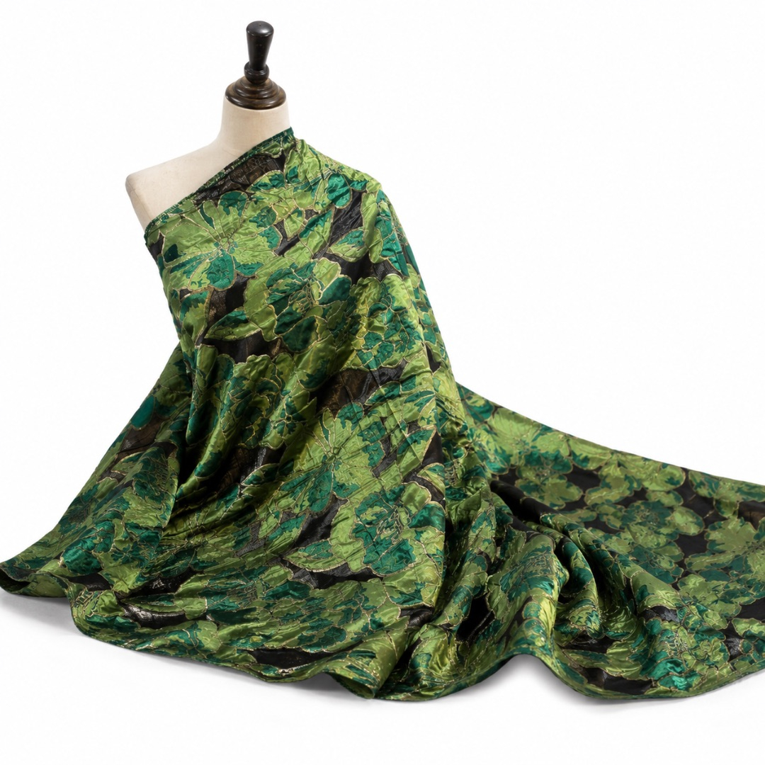 Luxury Green Floral Brocade Fabric Material