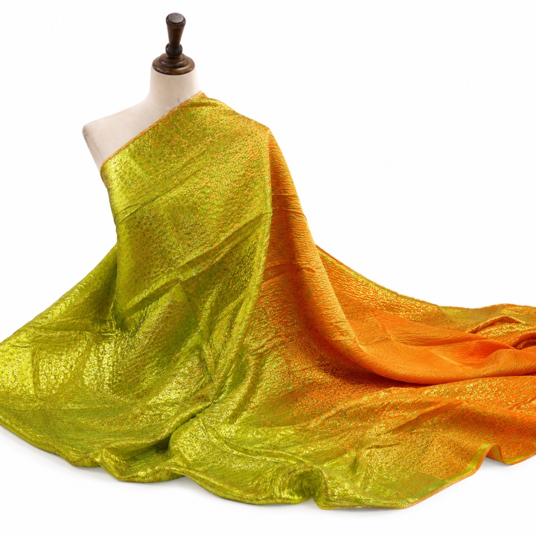 Luxury Gold and Orange Metallic Brocade Fabric Material