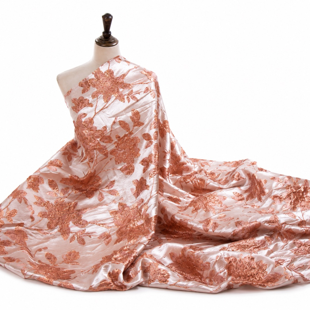 Luxury Blush Pink Floral Brocade Fabric Material
