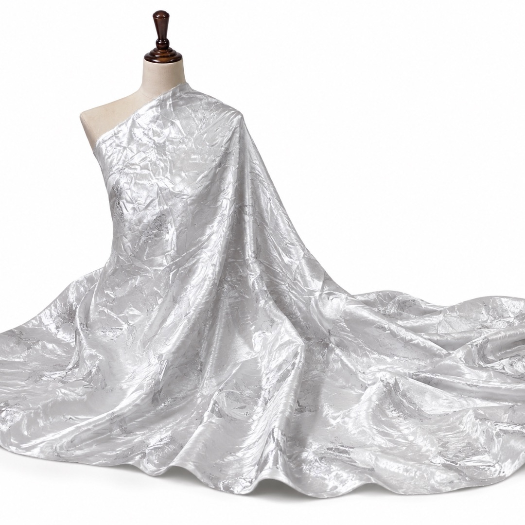 Luxury White Textured Brocade Fabric Material