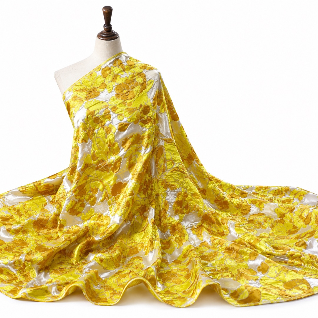 Luxury Yellow Floral Brocade Fabric Material
