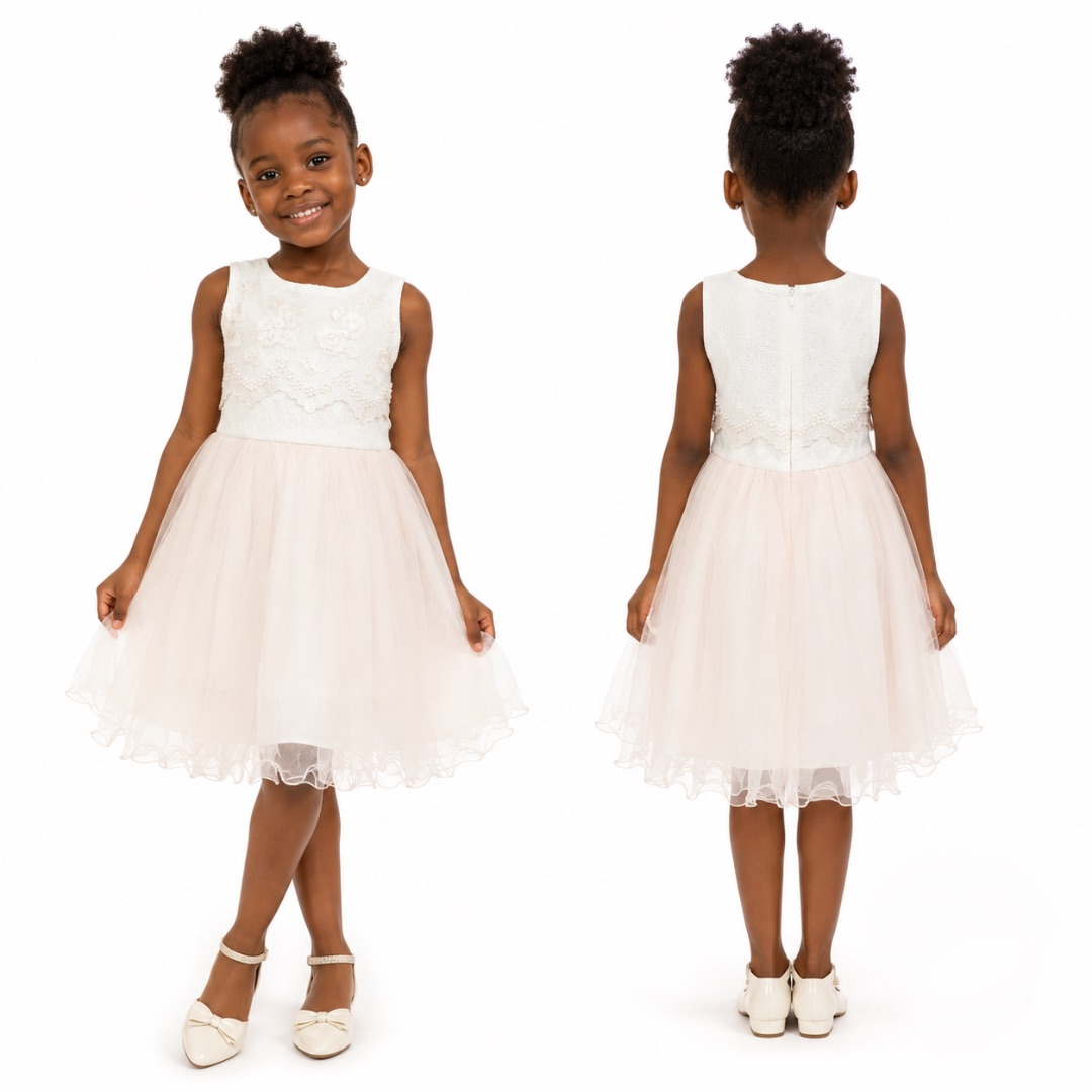 Elegant White Lace and Tulle Girls Party Dress