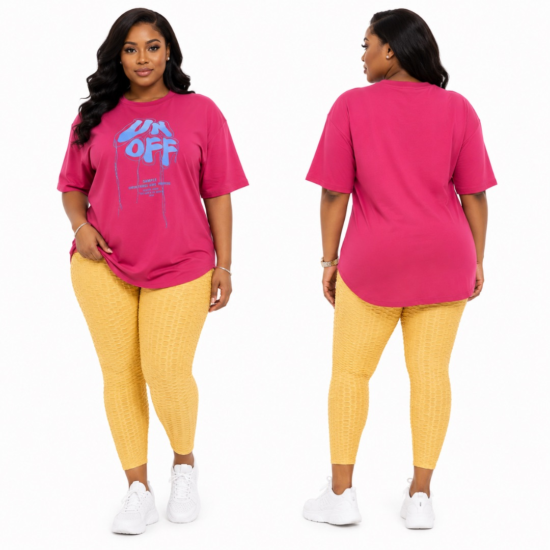 Womens Burgundy Graphic T Shirt and Yellow Textured Leggings Set