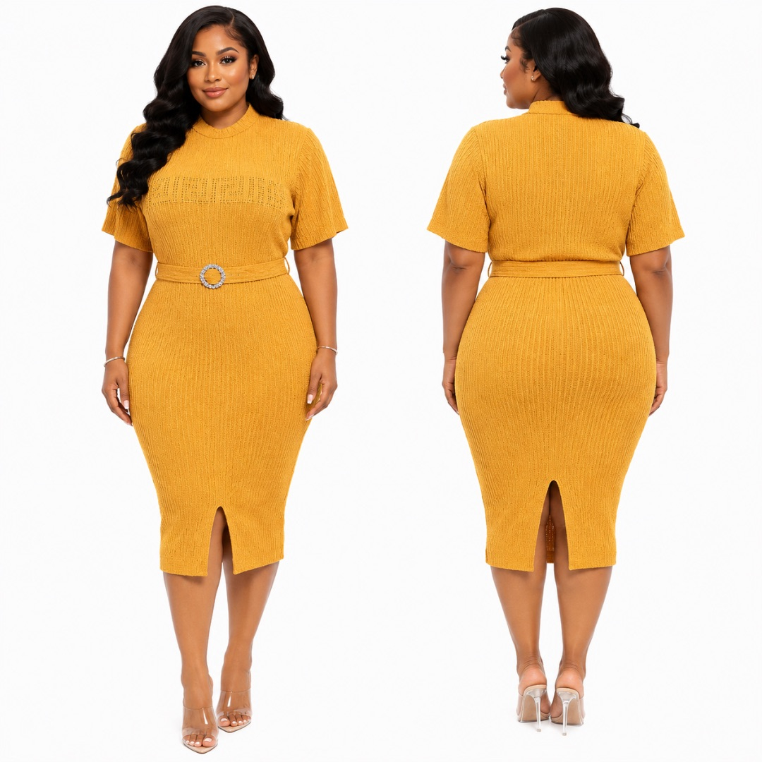 Elegant Mustard Yellow Bodycon Midi Dress for Women