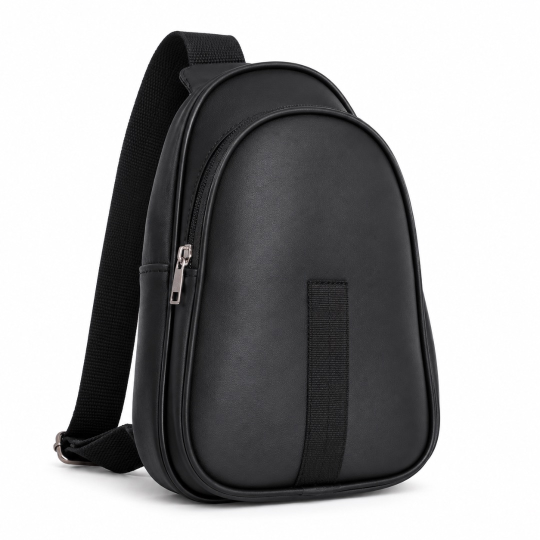 Minimalist Black Faux Leather Crossbody Backpack