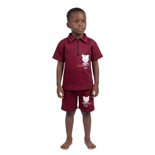 Two Piece Kids Short Sleeve Polo Shirt and Shorts Set