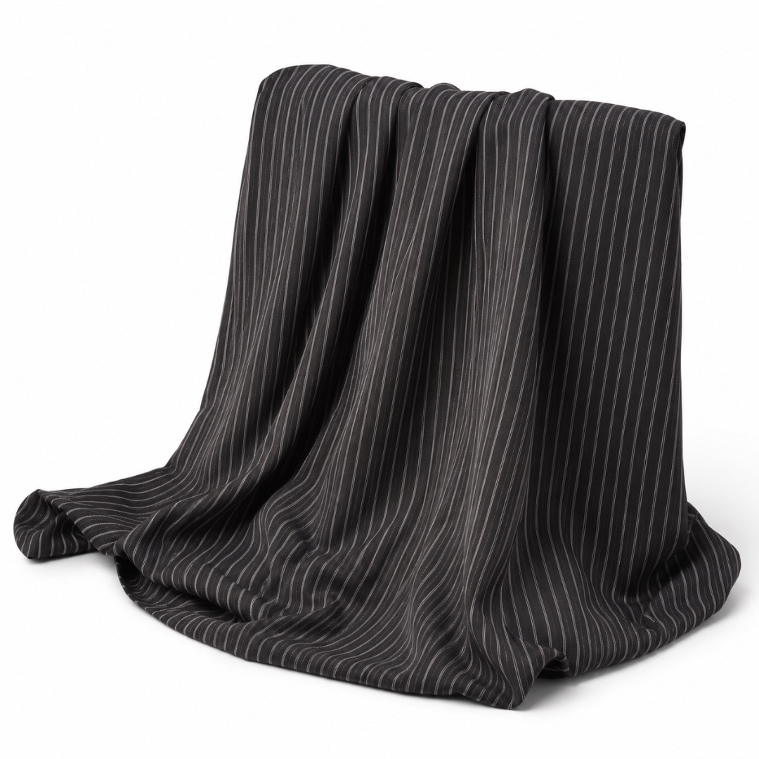 Black Pinstripe Luxury Suiting Fabric Material