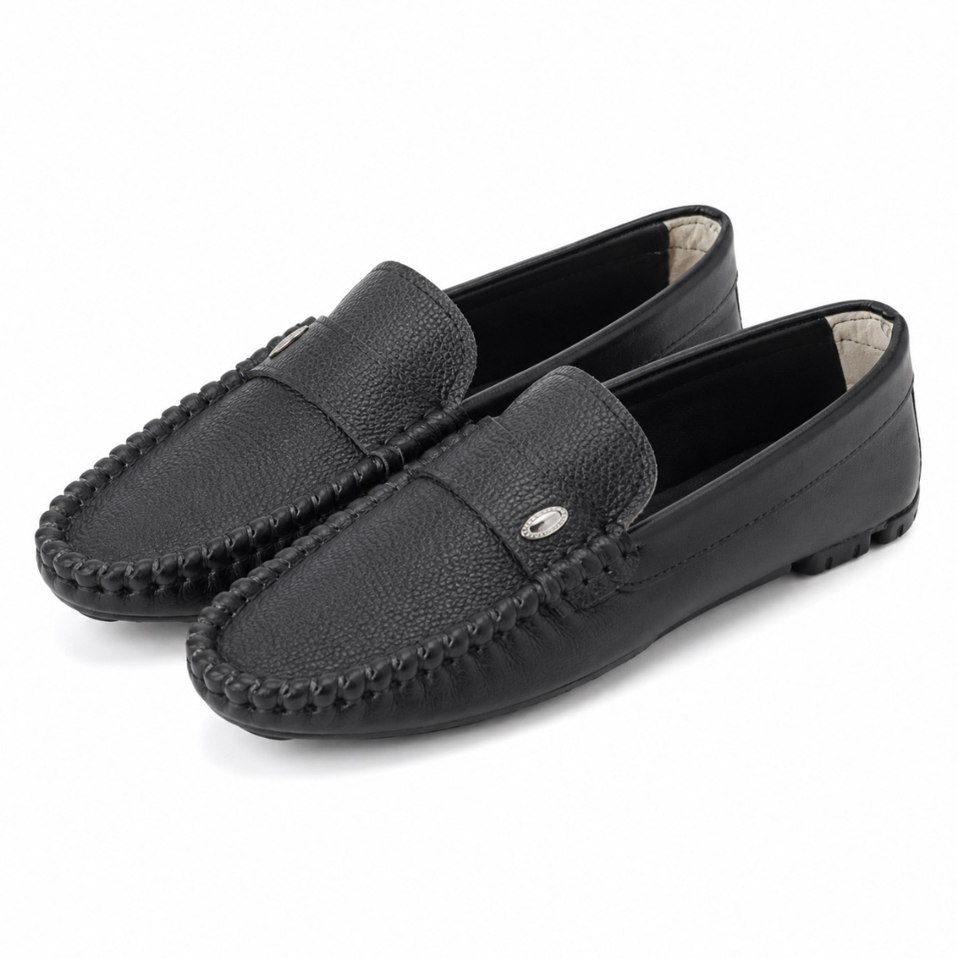 Black Leather Loafers with Classic Design