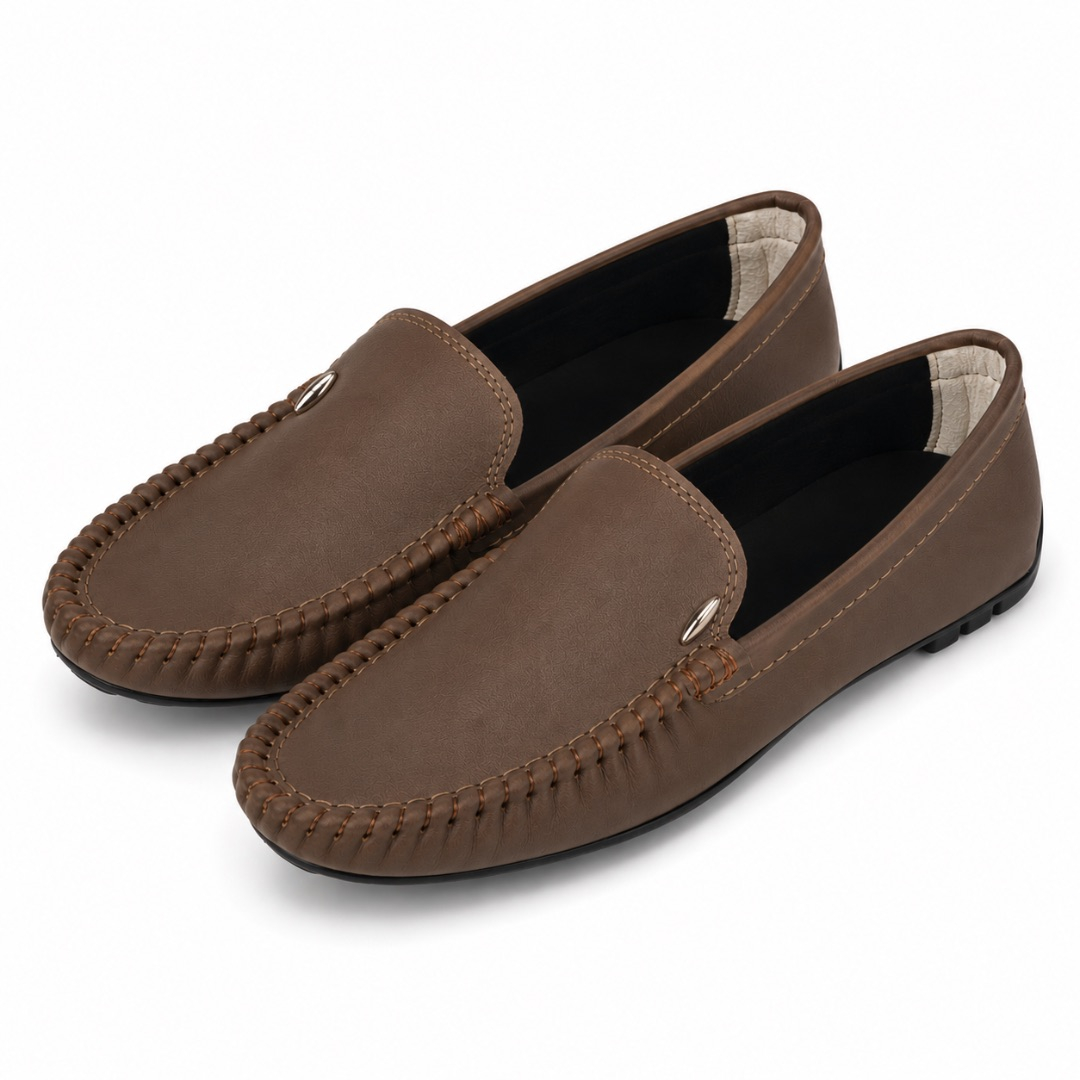 Dark Brown Classic Leather Slip On Loafers
