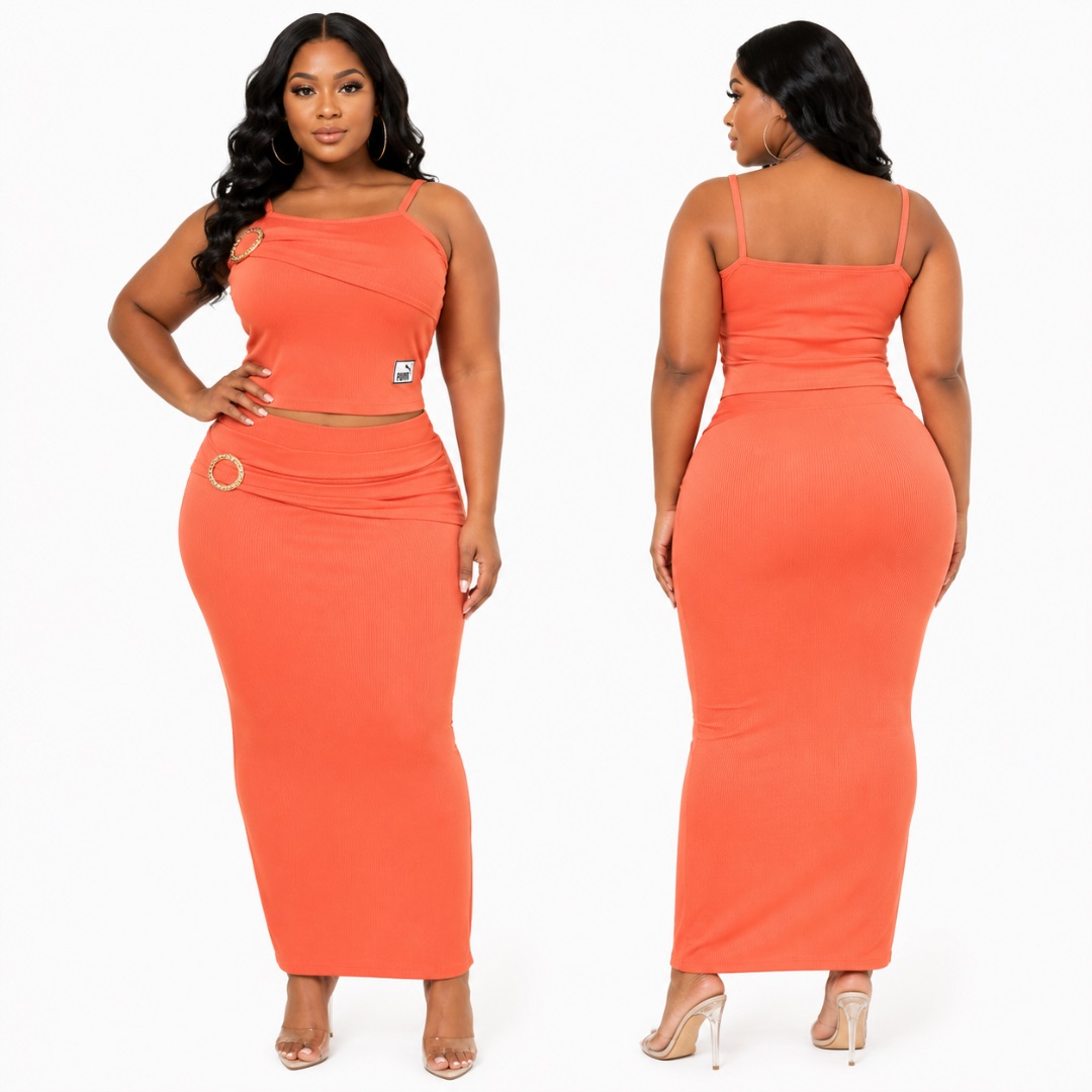 Coral Sleeveless Ribbed Bodycon Maxi Dress