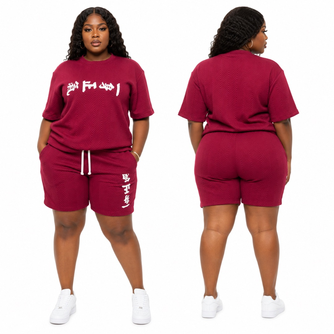 Womens Burgundy Casual Two Piece Shorts Set