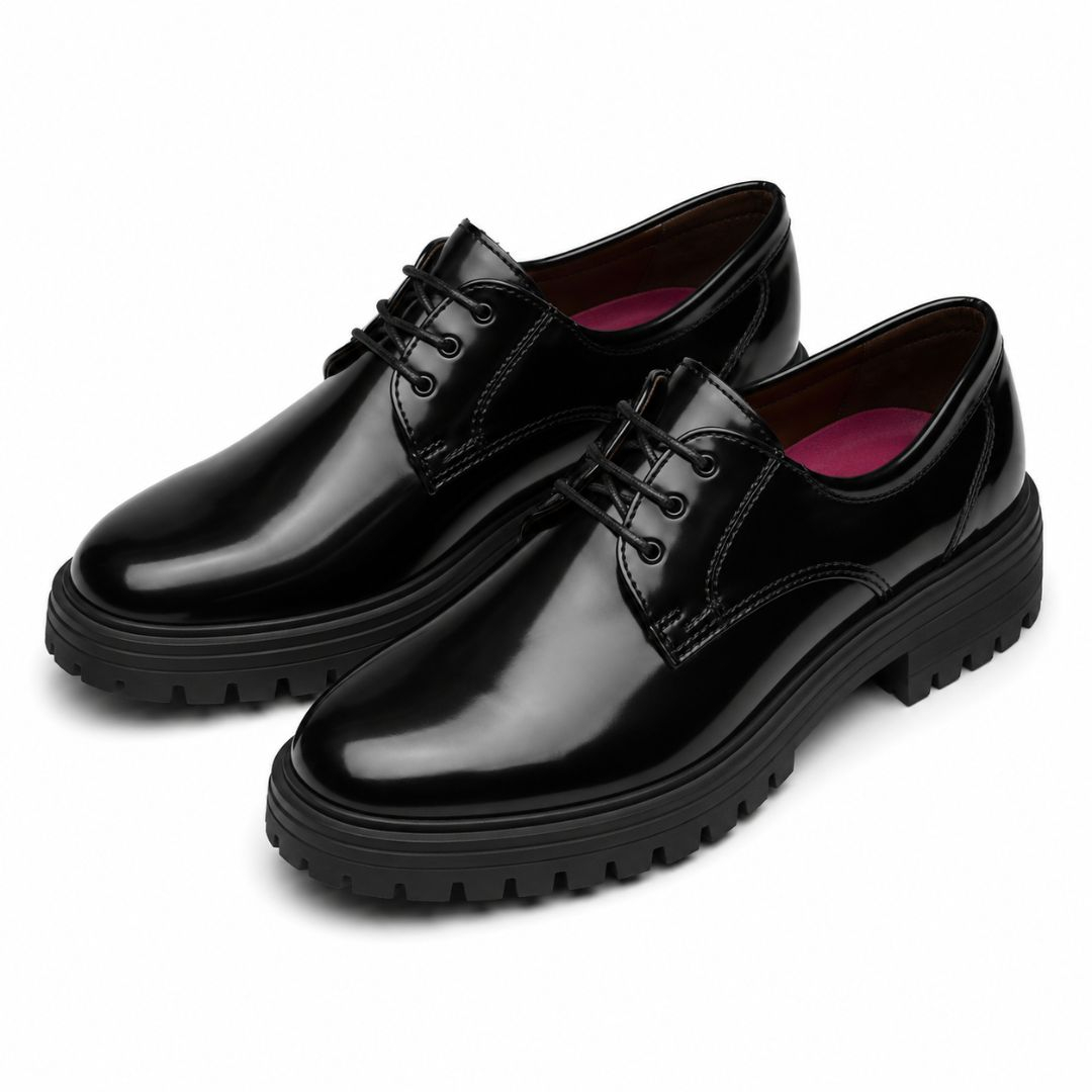 Patent Leather Derby Shoes with Rugged Sole