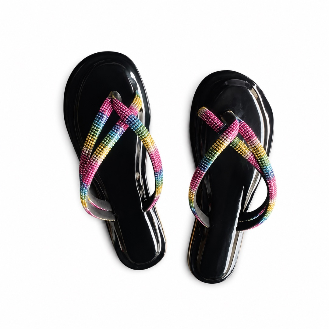 Womens Rainbow Rhinestone Luxury Flip Flops