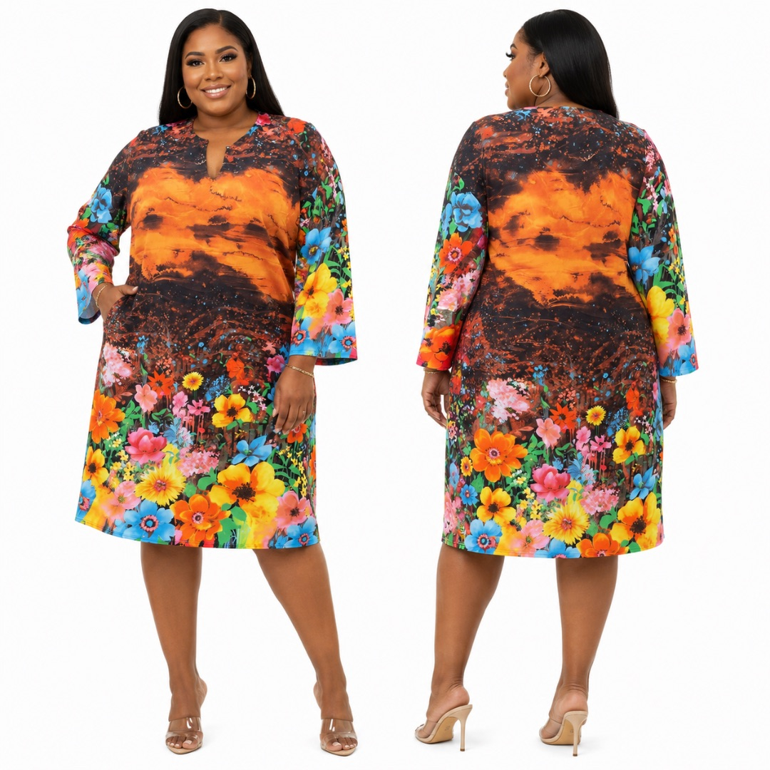 Womens Plus Size Floral Print  Mini Dress