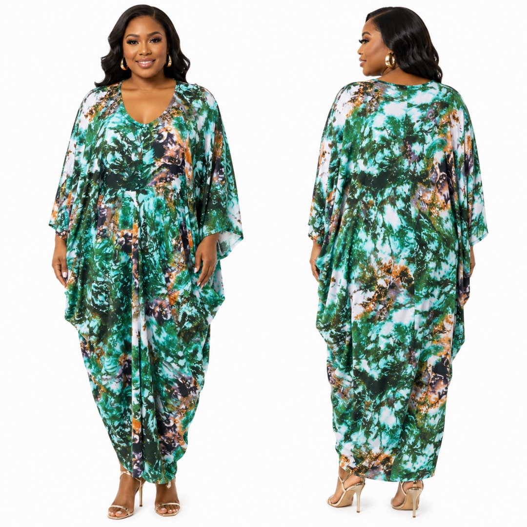 Womens Plus Size Abstract Print Kaftan Maxi Dress
