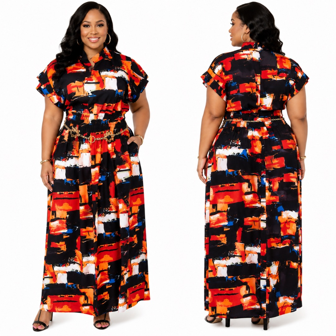 Womens Plus Size Abstract Print Maxi Dress