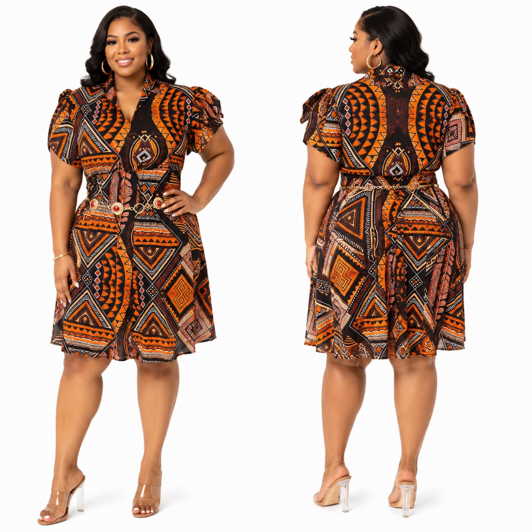 Womens Plus Size African Print Flare Mini Dress