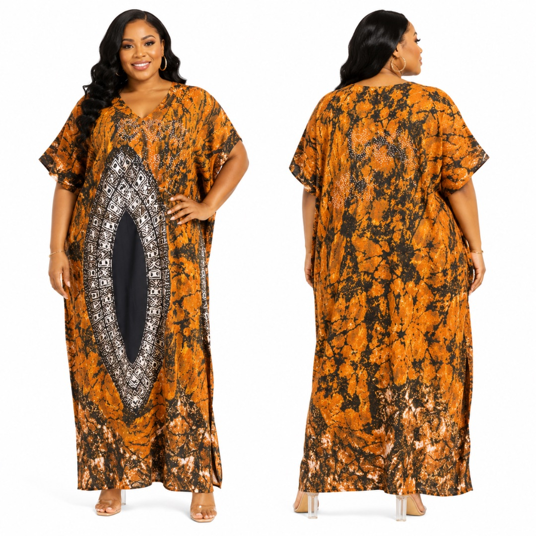 Womens  Plus Size African Print Maxi Kaftan Dress