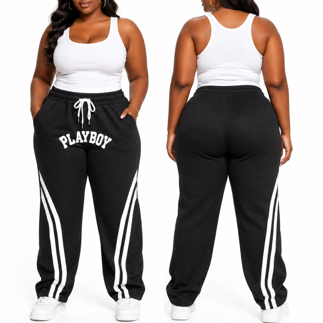 Womens  Black Graphic Wide Leg Jogger Sweatpants
