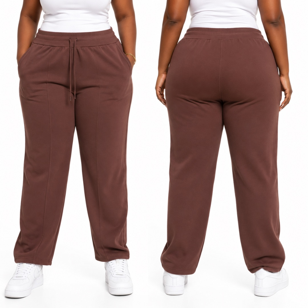 Womens  Brown High Waist Straight Leg Casual Pants