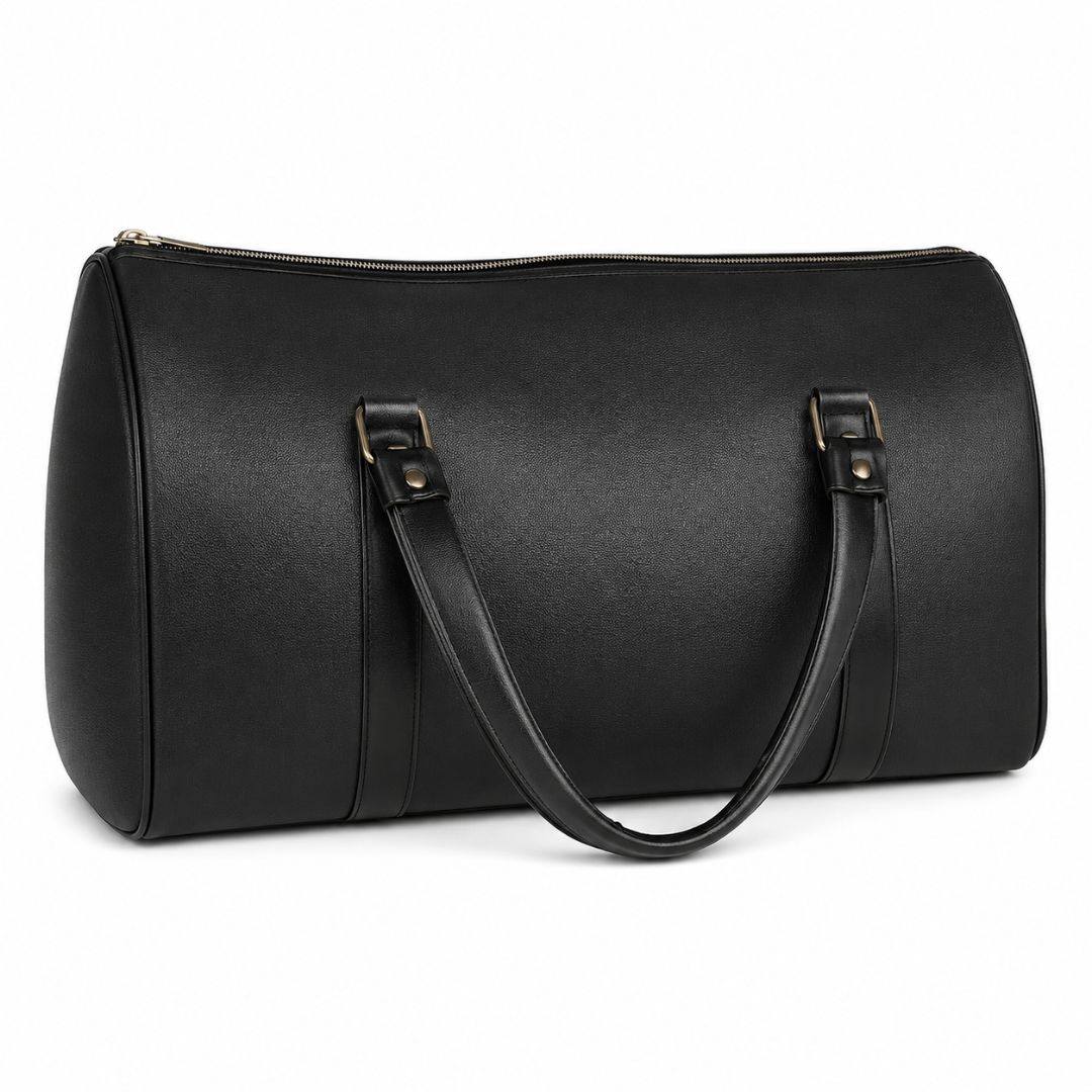 Stylish Black Duffel Bag with Patterns