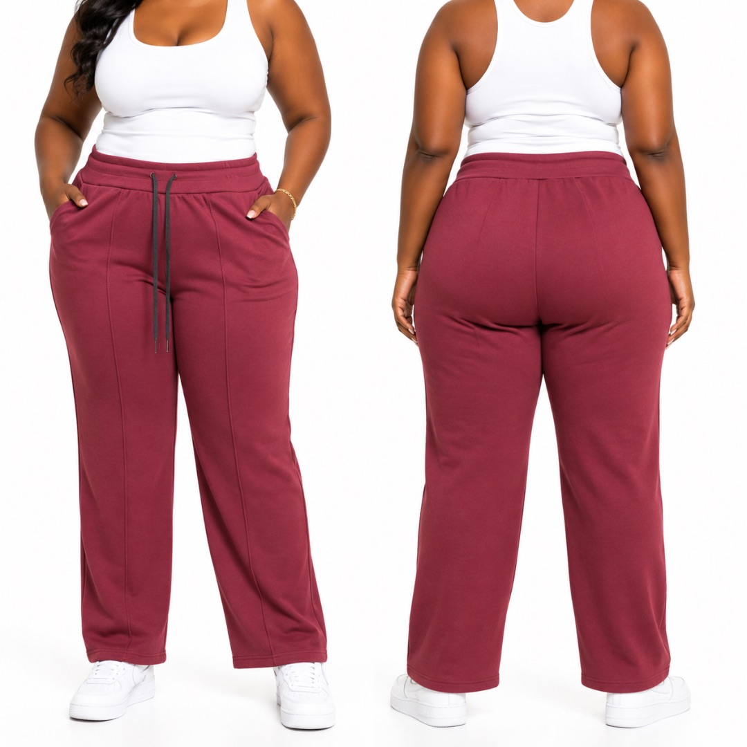 Unisex Burgundy High Waist Straight Leg Casual Sweatpants