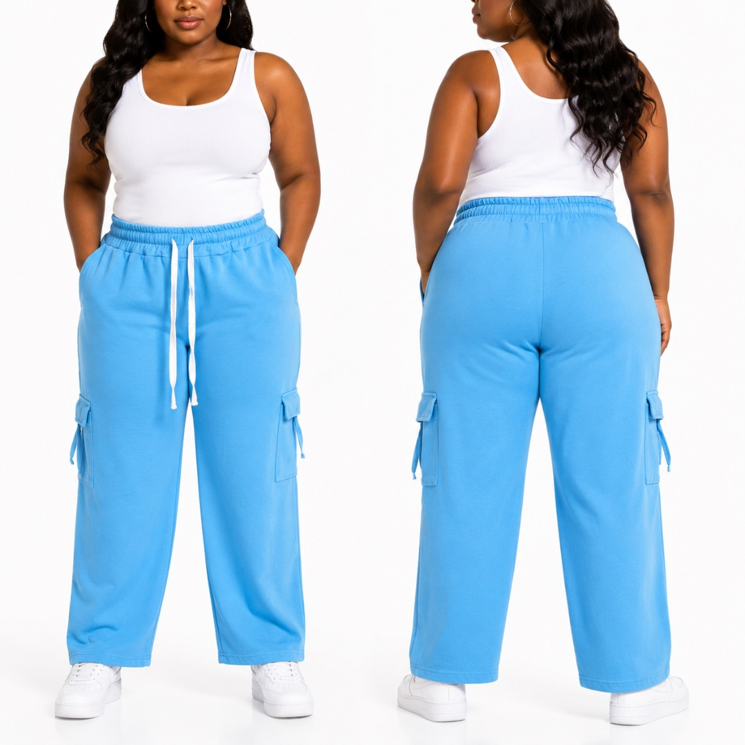 Unisex Sky Blue Relaxed Fit Cargo Sweatpants