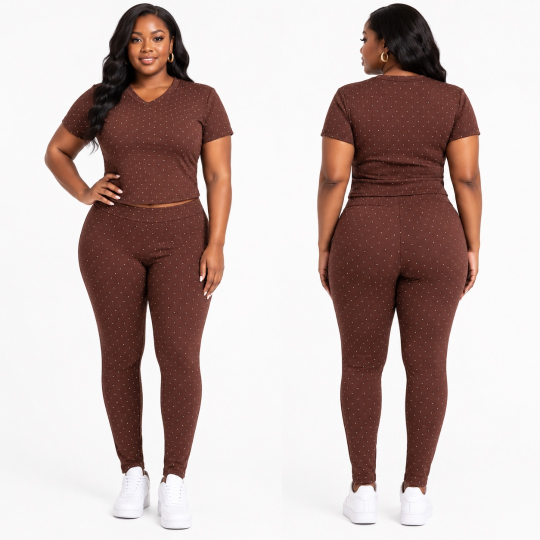 Womens  Chocolate Brown Rhinestone Lounge Set