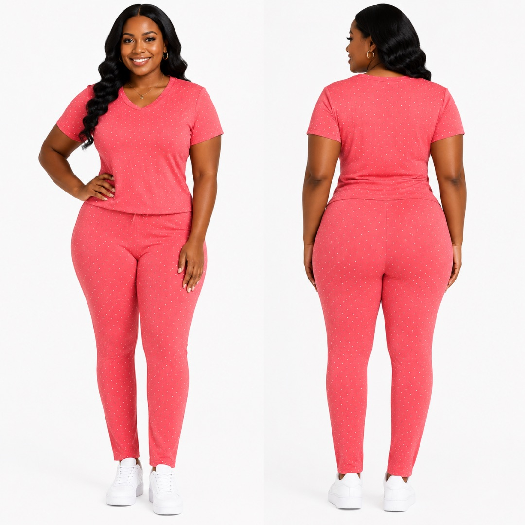 Womens  Coral Pink Rhinestone Lounge Set