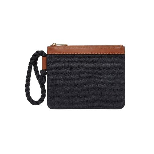 Embroidered Canvas Crossbody Bag with Braided Rope Strap